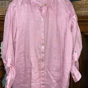 J. Jill love linen Pink Casual Button Down Shirt
